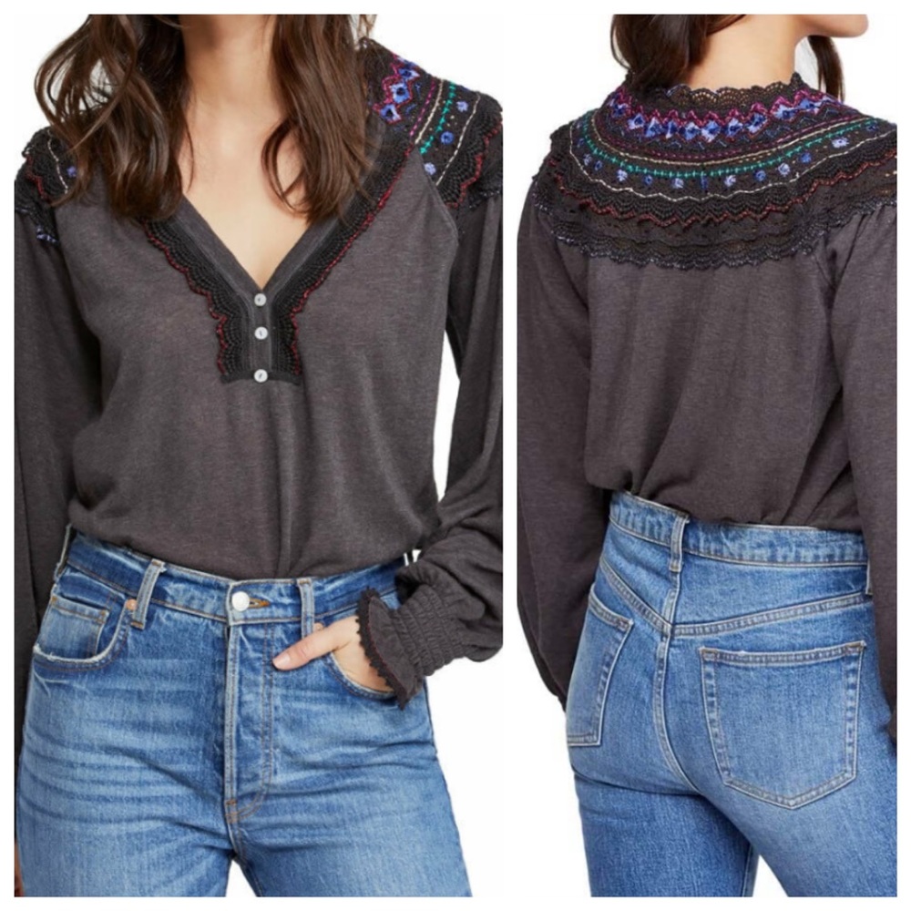 Free People Siesta Fiesta Boho Long Sleeve Top